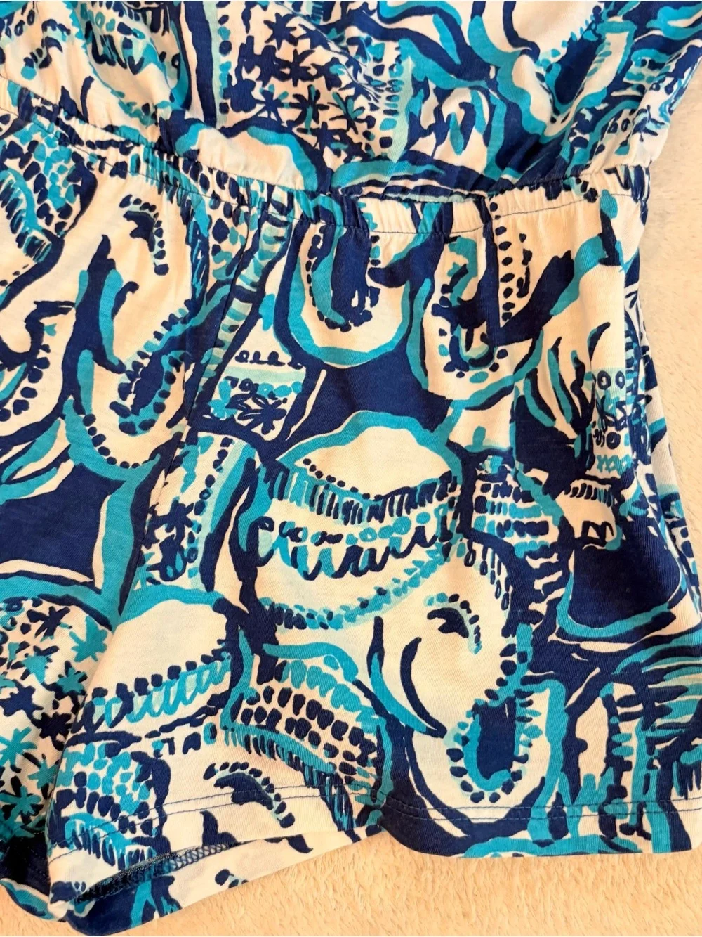 Lilly Pulitzer Candace Blue & White Patterned Cold-Shoulder Romper Sz L